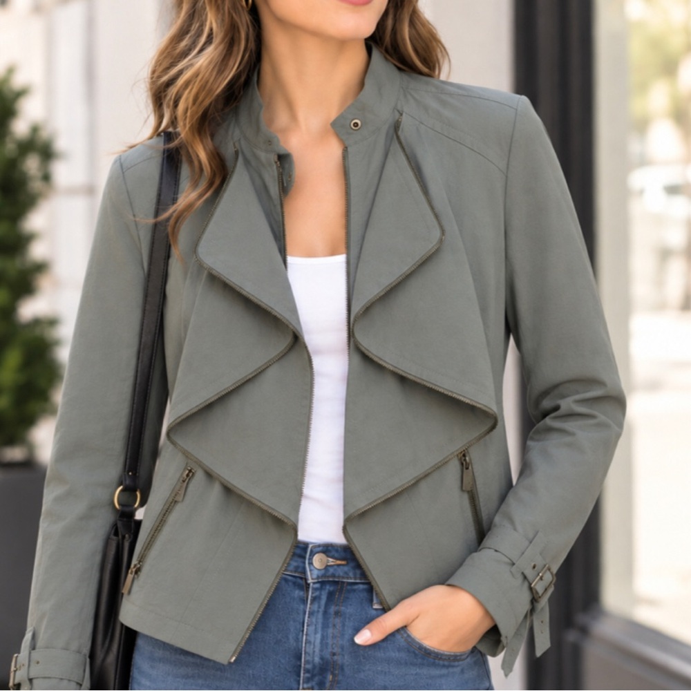 BEBE OLIVE GREEN ZIPPER JACKET M